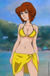 1girl alluring april_o'neil bikini brown_hair cartoongirls_(artist) deviantart female female_human female_only human looking_at_viewer mostly_nude outdoor outside short_brown_hair solo standing teenage_mutant_ninja_turtles thigh_gap yellow_bikini