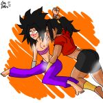 1girl 2019 2_girls all_fours areola areola arm_up armpit_fetish armpit_licking armpit_sniffing armpits ass bike_shorts black_hair blush bracelet caulifla closed_eyes dark-skinned_female dark_skin dragon_ball dragon_ball_super evilgirl female_only femdom femsub kale long_hair muscle muscular_female nipple nipples ponytail sitting small_breasts smell smelling steam surprise surprised sweat sweating sweaty tongue tongue_out topless yuri