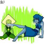 1girl 2019 2_girls blonde_hair blue_clothes blue_eyes blue_skin blue_skirt blush dress evilgirl feet feet_up female_only foot_fetish foot_focus foot_lick foot_worship green_background green_eyes green_hair green_skin grin happy lapis_lazuli_(steven_universe) looking_down open_mouth peridot_(steven_universe) short_hair sitting size_difference skirt smell smelling smelly_feet smile sniff sniffing sniffing_feet steam steven_universe sweat sweating sweaty tongue tongue_out worship yuri