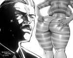 1boy 1girl 1girl ass ass_cleavage big_ass big_breasts breasts butt_crack character_request clothed_female gofa grabbing_own_ass greyscale high_res huge_ass male male/female mature monochrome moustache prison_school shiny_clothes shiny_skin shiraki_meiko solo_female striped striped_clothing striped_legwear stripes tagme teen thick_thighs thighs tight_clothing tight_pants