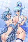 2_girls aqua_(konosuba) ass crown kono_subarashii_sekai_ni_shukufuku_wo! monster_musume_no_iru_nichijou nipples papi_(monster_musume)