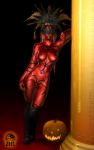  1girl 2015 3d 3d_(artwork) alien alien_girl breasts darth_ross darth_talon female female_alien female_only halloween jack-o&#039;-lantern mask nude pumpkin pussy red_skin sith solo standing star_wars star_wars:_legacy tattoo tattoos twi&#039;lek uncensored yellow_eyes 