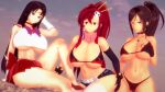 3_girls 3d 3d_(artwork) alternate_costume armwear bare_shoulders big_breasts big_breasts bikini_top bishoujo_senshi_sailor_moon black_hair blue_eyes breast_grab brown_eyes brown_hair claire_redfield cleavage clouds collar curvaceous curvy female_only fingerless_gloves gloves half-closed_eyes hand_on_ass hand_on_breast hands_behind_head huge_breasts koikatsu long_hair looking_at_viewer micro_bikini miniskirt pink_legwear pinup ponytail red_hair rei_hino resident_evil revealing_clothes sailor_collar sailor_mars scarf school_uniform skull_hair_ornament sky smile takeo92 tengen_toppa_gurren-lagann thick_thighs under_boob wide_hips yellow_eyes yoko_littner