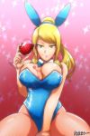  1girl akairiot big_breasts breasts bunny_ears bunnysuit female female_only huge_breasts metroid nintendo samus_aran seductive solo whine 