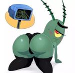 1boy ass back blush computer karen_plankton kneel looking_at_viewer looking_back meme nickelodeon one_eye plankton red_eyes sheldon_j._plankton spongebob_squarepants underwear