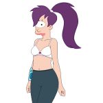 cameltoe futurama one_eye purple_hair turanga_leela white_bra yoga_pants