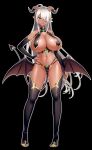 big_breasts big_breasts breasts cameltoe covered_nipples dark-skinned_female dark_skin demon_girl demon_horns demon_tail demon_wings derauea long_hair looking_at_viewer motto!_haramase!_honoo_no_oppai_isekai_chou_ero_succubus_gakuen! navel oppai shiny_skin stockings succubus