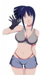 bellybutton big_breasts cleavage curvy_figure gloves grown_up hinata_hyuuga naruto naruto_shippuden pose shirtless short_shorts sportswear standing thong