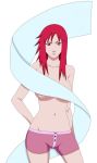 belly_button breasts hairclip karin_(naruto) karin_uzumaki naruto naruto_shippuden no_glasses pose red_eyes red_hair ribbon short_shorts standing topless