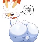  1girl 2019 anthro anthrofied ass back bent_over big_ass breasts buckteeth dickgirl fur furry futanari half-closed_eyes high_res huge_ass intersex lagomorph looking_at_viewer looking_back mammal modca nintendo nude open_mouth orange_eyes orange_fur pok&eacute;mon_(species) pokemon pokemon_ss presenting presenting_hindquarters rear_view scorbunny seductive short_tail sideboob simple_background smile speech_bubble teeth testicle text thick_thighs video_games white_background white_fur wide_hips 