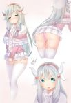 1girl alternate_costume blue_eyes cosplay dress embarrassed eromanga_sensei impossible_clothes izumi_sagiri kanna_kamui kanna_kamui_(cosplay) kobayashi-san_chi_no_maidragon long_hair minidress miss_kobayashi's_dragon_maid multiple_views panties revealing_clothes underwear