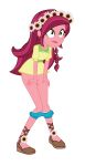 1girl equestria_girls female female_only friendship_is_magic gloriosa_daisy hairless_pussy long_hair my_little_pony panties panties_down partially_clothed pussy shorts shorts_down solo standing white_background