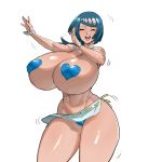 1girl blue_hair breasts dancing heart heart_pasties huge_breasts lana's_mother maniacpaint massive_breasts milf pasties pokemon pokemon_sm smile wide_hips