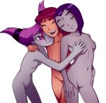 3_girls 3girls breasts dc dc_comics female_only forehead_jewel hairless_pussy jinx nude panzer pussy raven_(dc) standing starfire tagme teen_titans white_background