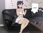  bikini black_hair blush bokuman breasts casting_couch cat_ears komi-san_wa_komyushou_desu komi_shouko long_hair medium_breasts navel swimsuit 