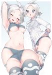 ass breasts cameltoe debutya_aki game_freak looking_at_viewer multiple_views navel nintendo panties pokemon pokemon_trainer short_hair small_breasts smile underwear white_hair