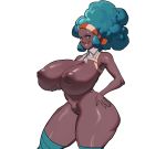 1girl afro aloe_(pokemon) breasts dark-skinned_female dark_skin game_freak headband huge_breasts lenora lipstick makeup maniacpaint nintendo nipples pokemon pokemon_bw solo_female solo_focus