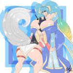 1girl 2girls ahri female_only huge_breasts league_of_legends okioppai smothering sona yuri