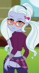 1girl ass bespectacled blush breast equestria_girls female female_only friendship_is_magic glasses long_hair looking_at_viewer looking_back my_little_pony partially_clothed school_uniform sideboob skirt skirt_lift solo standing sugarcoat tights