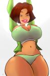 1girl 1girl 1girl 2020 arms_up ass belly_button big_ass big_breasts big_breasts bob_cut breasts brown_eyes brown_hair cartoon_milf clothed_female crop_top curvaceous curvy curvy_figure dark-skinned_female dark_skin disney disney_channel erect_nipples female_focus female_only full_lips high_res huge_breasts lipstick mature mature_female milf milf navel open_shirt panties pranky short_hair small_waist solo_female solo_focus tagme the_proud_family thick_thighs top_heavy trudy_proud white_background wide_hips