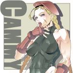  bad_id blonde_hair blue_eyes braid breasts cammy_white capcom fingerless_gloves garrison_cap gloves hands hat leotard long_hair muscle nipples pierre_norano ponytail street_fighter twin_braids 