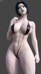  1girl 1girl 1girl 3d 3d_(artwork) abs big_breasts bikini dark_blue_hair dc_comics female_only fortnite goth hand_on_shoulder lipstick looking_away one-piece_swimsuit pale_skin rachel_roth raven_(dc) sling_bikini swimsuit teen_titans thick_thighs white_body white_skin wide_hips wotm8h8 