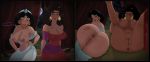 2_girls 2girls aladdin_(series) anus ass black_hair breasts disney english_text esmeralda looking_at_viewer multiple_girls no_underwear partially_clothed princess_jasmine the_hunchback_of_notre_dame