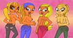  4girls ass big_ass blonde_hair blue_eyes blue_jeans bridgette_(tdi) bubble_butt cartoon_network dakota_milton_(tdi) female_only green_eyes jeans lindsay_(tdi) long_hair looking_at_viewer multiple_girls nipple nipples rayryan_(artist) samey_(total_drama_pahkitew_island) sideboob smile topless topless_female total_drama_island total_drama_pahkitew_island 