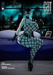  1girl batman_(series) belt big_breasts breasts catwoman city dc_comics fishnet fishnet_bodysuit fishnets green_eyes high_heels huge_breasts jenny_poussin kogeikun leather leather_gloves legs mask platform_shoes selina_kyle thick_thighs 