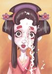 1girl artist_name brown_eyes brown_hair clothes cum cum_on_face cum_on_hair female geisha hair luis_quiles solo upper_body