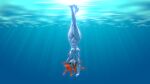  1girl 3d 3d_(artwork) abs anthro anthro_only black_eyepatch blue_skin breasts closed_eyes ear_fins eyepatch eyewear fins fish fish_girl freediving full_body hair head_fins long_hair marine muscular muscular_female nipples nude ocean pussy red_hair skinny_dipping swimming undertale undertale_(series) underwater undyne upside-down uwotinfokm8 video_game_character video_games water wide_hips 