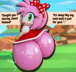 1girl ai-generated ai_generated amy_rose anthro big_ass easyings100 female_focus furry furry_female green_eyes green_hill_zone looking_back no_panties pink_fur red_dress ribbon sega shiny_skin sitting sonic_the_hedgehog_(series) tail