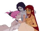 1boy 3girls al'dorian aldorian alien alien_girl choker dc_comics dick_grayson female forehead_jewel foursome green_eyes imminent_sex interspecies jinx koriand'r long_hair male multiple_girls necklace nude nude_female orange_body orange_skin purple_hair rachel_roth raven_(dc) red_hair robin simple_background starfire straight teen_titans warner_brothers white_background