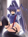 black_legwear black_thighhighs blouse highleg highleg_panties meiya_mitsurugi mitsurugi_meiya muv-luv muvluv panties sheath sheathed sitting sword thighhighs torn_clothes underwear weapon white_panties