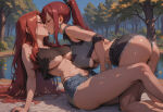 2_girls absurdly_long_hair ass bangs bare_arms bare_ass bare_legs bare_shoulders big_ass big_breasts black_shirt black_tank_top blue_shorts blush breast_press breasts closed_eyes collarbone couple denim denim_shorts duo earrings erza_scarlet fairy_tail female/female female_only flare_corona forest girl_on_top high_ponytail jewelry kissing legs long_hair love midriff multiple_girls mutual_yuri nature navel neck outside parted_bangs ponytail red_hair river romantic romantic_couple rynxieai shadow shirt short_shorts shorts silver_earrings silver_jewelry sleeveless sleeveless_shirt sleeveless_turtleneck straight_hair sunset swept_bangs tank_top thighs tied_hair tree turtleneck turtleneck_shirt under_boob very_long_hair water yuri