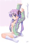 1girl blush breasts flat_chest hiiragi_kagami kagami_hiiragi kneeling lucky_star open_clothes open_shirt pajamas panties shirt small_breasts solo tomusooya underwear