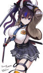  1girl alluring armed bandai_namco black_and_red_and_purple_hair black_hair fighting_game kunimitsu_ii kunoichi mutlicolored_hair nakenashi namco namco_bandai ninja purple_eyes school_uniform standing standing_up sword tea_(nakenashi) tekken tekken_8 video_game_character video_game_franchise video_games weapon weapon_in_hand weapons 
