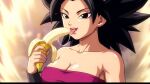  1girl arm_at_side banana bangs bare_arms bare_shoulders big_breasts black_eyes black_hair breasts caulifla cleavage collarbone dragon_ball dragon_ball_super female_only female_solo food fruit hair_up half-closed_eyes hand_up holding holding_banana holding_food holding_fruit licking lips lipstick long_hair looking_at_viewer makeup mrfluffypotato naughty_face neck open_mouth parted_bangs pink_lipstick pink_tubetop round_teeth saiyan saiyan_girl saliva saliva_trail sexually_suggestive smile spiky_hair strapless teeth toei_animation tongue tongue_out tubetop upper_body upper_teeth upper_teeth_only 