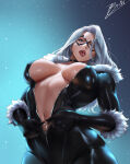 1girl big_breasts black_cat black_cat_(marvel) black_cat_(marvel_rivals) brnn bubble_butt cleavage felicia_hardy green_eyes horny inviting_to_sex looking_at_viewer marvel marvel_comics marvel_rivals pose spider-man_(series) standing teasing thick_thighs undressing white_hair