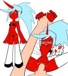  1_horn 1boy 1girl 1girls balls bikini blue_hair blush blush_lines blushing_female bodily_fluids breasts crossover crossover_sex demon demon_girl female/male glasses grabbing_hand green_eyes horn horned_humanoid human kengan_ashura kneesocks_daemon long_hair male male/female male_penetrating_female multiple_images nipples panty_&amp;_stocking_with_garterbelt pasties penis penis penis penis_in_pussy ponytail pov pussy red_body red_ears red_face red_horns red_nipples sex shoes small_breasts socks spread_legs stomach_bulge studio_trigger tokita_ohma vein veiny_penis white_thighhighs 