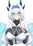 1girl argyro_silver_dragon_girl big_breasts dragon_girl long_hair looking_at_viewer monster monster_girl monster_musume_td
