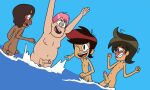 aged_up black_hair brown_eyes brown_hair dark-skinned_male dark_skin fat_man genderswap light-skinned_male light_skin multiple_males multiple_penises pink_hair sea slim_waist twink