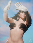  1girl 1girls airorenders bandai_namco black_hair black_hair_female breasts gloves hands_casting_shadow jun_kazama kazama_jun long_black_hair long_hair mature mature_body mature_female mature_figure mature_woman medium_breasts milf namco namco_bandai navel nude perky_breasts standing standing_up stomach sunlight tekken tekken_8 toned white_gloves 