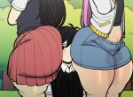 1boy 2_girls ai ai-created ai_art ai_generated aubrey_(omori) between_ass between_buttocks big_ass bubble_butt dumptruck_ass face_between_asscheeks fat_ass mari_(omori) sunny_(omori) thick_thighs thighs