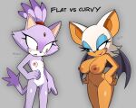  2girls animal_ears animal_nose archway_of_venus areola ass ass_visible_through_thighs bat bat_ears bat_girl bat_wings big_breasts blaze_the_cat blue_eyeshadow blush blush_lines breast_conscious breast_envy breast_size_difference breasts brown_nipples cat cleavage cleft_of_venus cowboy_shot dark_nipples domestic_cat duo eyeshadow feline felis female_focus female_only forehead_jewel fur furry furry_female furry_only gem genitals hair high_res imminent_yuri jealous lipstick looking_at_breasts makeup mammal membranous_wings multiple_girls navel nipples nude nude_female nude_furry open_mouth pink_nipples ponytail purple_body purple_fur pussy rouge_the_bat sega sirsmol small_breasts smile sonic_the_hedgehog_(series) standing sweatdrop tail tan_body tan_skin teenage teenage_girl thigh_gap tied_hair white_body white_fur wings yellow_eyes younger_female 