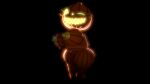  1girl five_nights_at_freddy&#039;s glowing_eyes holding_breasts jack_o_pumpkin_(fnaf) looking_at_viewer pumpkin pumpkin_girl pumpkin_head standing 