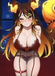 1girl 1girls ai_generated arms_behind_back beautiful big_breasts big_breasts blush breasts brown_hair canine cleavage ears female_only hellhound huge_breasts leaning_forward legs_together long_hair looking_at_viewer multicolored_hair multicolored_tail nightgown orange_eyes orange_hair panties sexy sinder_(vtuber) smile solo_female virtual_youtuber vtuber wolf wolf_ears wolf_girl wolf_tail yellow_hair