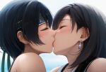  2_girls bare_shoulders black_hair blush bopitphy closed_eyes couple duo earrings female/female female_only final_fantasy final_fantasy_vii final_fantasy_vii_remake friends headband jewelry kissing kunoichi lips long_hair love multiple_girls mutual_yuri neck ninja ninja_girl romantic romantic_couple short_hair square_enix straight_hair sweat sweating tank_top tifa_lockhart upper_body white_tank_top yuffie yuffie_kisaragi yuri 