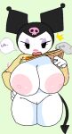 1girl areolae assisted_exposure big_areola big_breasts big_nipples black_eyes blush blush_stickers body_fur bottomless breasts cassettedream clothes_lift colored_skin disembodied_limb dream-cassette erect_nipples_under_clothes female furry furry_female headwear hoshime huge_areolae huge_breasts huge_nipples jester jester_hat kuromi large_areolae lifted_by_self lifting_another's_clothes long_sleeves male nipples onegai_my_melody open_mouth pumpkin pussy sanrio simple_background skull solo solo_female solo_focus speech speech_bubble sweater sweater_lift tail text text_bubble thick_thighs white_fur white_skin wide_hips