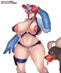  1boy 1girl 1pokemon alternate_breast_size big_breasts blue_eyes breasts eye_contact feral game_freak girlsay horns houndoom huge_breasts imminent_bestiality imminent_sex interspecies looking_at_viewer male nintendo pokemon pokemon_bw pokemon_gsc pokephilia red_hair skyla_(pokemon) standing thick_thighs thighs venus_body watermark white_background wide_hips zoophilia 